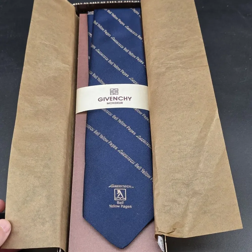 Vintage Givenchy Monsieur Ameritech Bell Yellow Pages Silk Blend Necktie Tie NIB